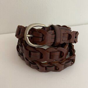 Brown Leather Linked Woven Belt Large